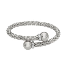 Cargar imagen en el visor de la galería, Pulsera rígida tipo palomitas de maíz en oro blanco de 18 quilates, con forma de cesta, de 5 mm y esferas.