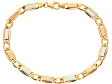 Load image into Gallery viewer, 18K YELLOW WHITE ROSE GOLD BRACELET 6 MM, 7.5" SQUARE FLAT ALTERNATE GOURMETTE