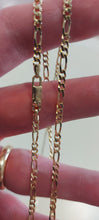 Load image into Gallery viewer, SOLID 18K GOLD FIGARO GOURMETTE CHAIN THIN 2.5mm WIDTH, 24", ALTERNATE 3+1 NECKLACE
