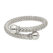 Cargar imagen en el visor de la galería, Pulsera rígida tipo tubo de palomitas de maíz con forma de cesta de oro blanco de 18 quilates, 8 mm, esferas