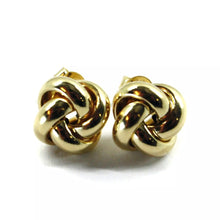 Load image into Gallery viewer, 18k yellow gold stud pendant 12mm smooth braided rounded knot earrings