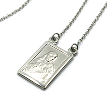 Cargar imagen en el visor de la galería, 18k white gold Scapular necklace with 2 medals Lady Mount Carmel & Sacred Heart.