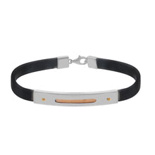 Load image into Gallery viewer, SOLID 18K ROSE WHITE GOLD BRACELET 6mm RECTANGULAR TUBE PLATE & BLACK RUBBER