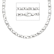 Cargar imagen en el visor de la galería, Collar de cadena de oro blanco de 18 quilates con eslabones ovalados alternados y planos de estilo marinero, de 60 cm de largo.