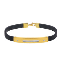 Load image into Gallery viewer, SOLID 18K YELLOW WHITE GOLD BRACELET 6mm RECTANGULAR TUBE PLATE & BLACK RUBBER