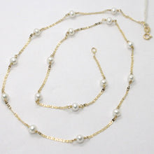 Load image into Gallery viewer, 18K YELLOW GOLD NECKLACE, OVAL FLAT ALTERNATE WITH WHITE MINI PEARLS 4 MM