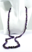 Load image into Gallery viewer, 18k yellow gold long necklace 31.5" with 8mm natural purple amethyst nuggets