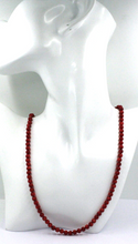Load image into Gallery viewer, 18k yellow gold necklace 24" with 5mm red bamboo coral round beads spheres balls