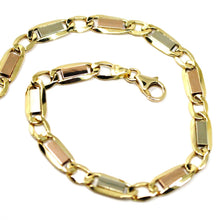 Load image into Gallery viewer, 18K YELLOW WHITE ROSE GOLD BRACELET 6 MM, 8.3" SQUARE FLAT ALTERNATE GOURMETTE