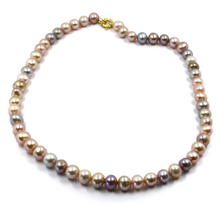 Cargar imagen en el visor de la galería, Collar de oro amarillo de 18 quilates de 40,6 cm con perlas barrocas de agua dulce de color púrpura, redondas y ovaladas, de 7/7,5 mm.