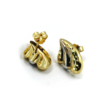 Load image into Gallery viewer, 18k yellow white gold stud 16mm triple wave earrings, alternate worked