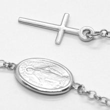 Load image into Gallery viewer, 18K WHITE GOLD ROSARY BRACELET, 5 MM SPHERES, CROSS & MIRACULOUS MEDAL