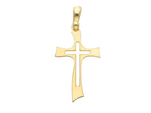 Load image into Gallery viewer, Solid 18k yellow gold flat cross very luster and perforated made in Italy
