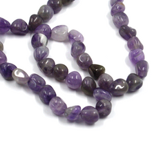 Load image into Gallery viewer, 18k yellow gold long necklace 31.5" with 8mm natural purple amethyst nuggets