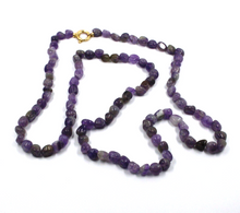 Load image into Gallery viewer, 18k yellow gold long necklace 31.5" with 8mm natural purple amethyst nuggets