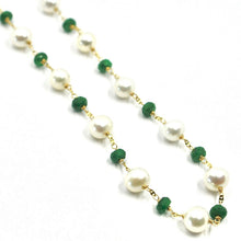 Cargar imagen en el visor de la galería, COLLAR DE ORO AMARILLO DE 18 QUILATES DE 45 CM, CON ABALORIOS ALTERNATIVOS DE ESMERALDA VERDE DE 4 MM Y ABALORIOS BLANCOS DE 6,5 MM DE ANCHO FUERTE