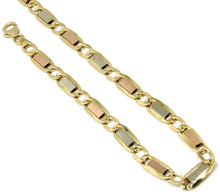 Load image into Gallery viewer, 18K YELLOW WHITE ROSE GOLD BRACELET 6 MM, 7.5" SQUARE FLAT ALTERNATE GOURMETTE