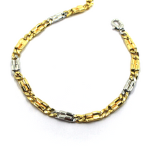 Load image into Gallery viewer, solid 18k yellow white gold bracelet rectangles and ovals alternate flat 5mm