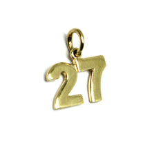 Load image into Gallery viewer, 18K YELLOW GOLD NUMBER 27 TWENTY SEVEN PENDANT CHARM 0.7 INCHES 17 MM MADE ITALY