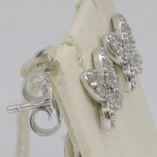 Load image into Gallery viewer, SOLID 18K WHITE GOLD EARRINGS BUTTERFLY & ZIRCONIA, DIAMETER 10 MM