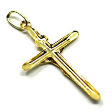 Load image into Gallery viewer, 18K YELLOW GOLD JESUS CROSS PENDANT, SLAB, 1.26 INCHES, 3.2 CM