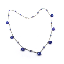 Load image into Gallery viewer, 18k white gold 16" Singapore necklace with faceted 7mm natural tanzanite drops