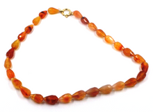 Load image into Gallery viewer, 18k yellow gold necklace 18" with 14mm natural orange carnelian faceted drops