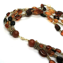 Cargar imagen en el visor de la galería, COLLAR DE CINCO HILOS DE ORO AMARILLO DE 18 QUILATES CON PERLAS GOTA Y ÁMBAR, HECHO EN ITALIA, 45 cm (18")