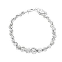 Load image into Gallery viewer, 18k white gold bracelet 7.5" diamond cut 3-8mm spheres with double balls frame