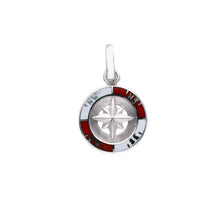 Load image into Gallery viewer, solid 18k white gold, white and red enamel round pendant 14mm, compass medal