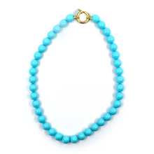 Load image into Gallery viewer, 18k yellow gold necklace 18", 8mm reconstructed turquoise round beads spheres
