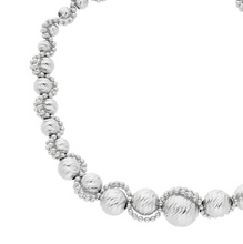 Load image into Gallery viewer, 18k white gold bracelet 7.5" diamond cut 3-8mm spheres with double balls frame