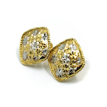 Load image into Gallery viewer, 18k yellow white gold stud 15mm square earrings with finely worked frame
