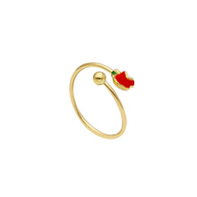 Charger l'image dans la galerie, Bague enfant fille en or jaune 18 carats avec petite pomme rouge émaillée de 5 mm