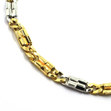 Load image into Gallery viewer, solid 18k yellow white gold bracelet rectangles and ovals alternate flat 5mm