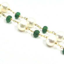 Cargar imagen en el visor de la galería, COLLAR DE ORO AMARILLO DE 18 QUILATES DE 45 CM, CON ABALORIOS ALTERNATIVOS DE ESMERALDA VERDE DE 4 MM Y ABALORIOS BLANCOS DE 6,5 MM DE ANCHO FUERTE