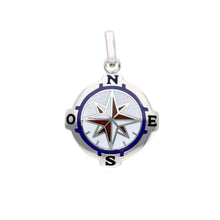 Load image into Gallery viewer, solid 18k white gold, white blue red enamel round pendant 20mm, compass medal
