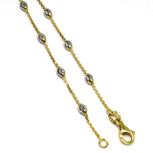 Load image into Gallery viewer, 18K YELLOW WHITE GOLD ROLO ALTERNATE BRACELET 3mm WORKED FACETED OVAL BALLS 7.1"