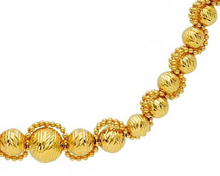 Cargar imagen en el visor de la galería, Pulsera de oro amarillo de 18k con 7,5 esferas de 3-8mm talla diamante y marco de doble bola.