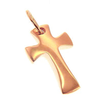 Load image into Gallery viewer, SOLID 18K ROSE GOLD SMALL CROSS, ROUNDED 18mm, SMOOTH, CURVED, MADE IN ITALY