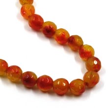 Load image into Gallery viewer, 18k yellow gold necklace 20" orange maculate jade round faceted 6mm beads sphere