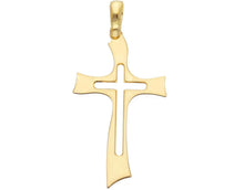 Load image into Gallery viewer, Solid 18k yellow gold flat cross very luster and perforated made in Italy