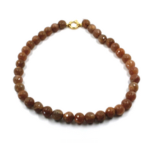 Load image into Gallery viewer, 18k yellow gold necklace 16" with 10mm brown agate faceted beads spheres balls
