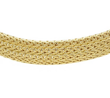 Load image into Gallery viewer, 18k yellow gold multi-strand 4 spiga wheat wires braided bracelet 8mm wide, 7.5"
