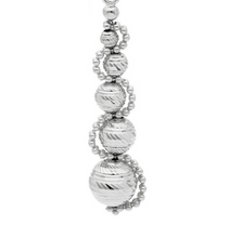 Load image into Gallery viewer, 18k white gold long 43mm earrings diamond cut 3-8mm spheres double frame