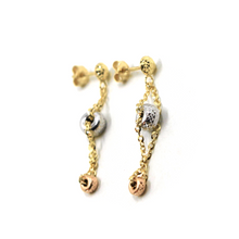 Load image into Gallery viewer, 18k yellow white rose gold long 36mm earrings with worked alternate circles