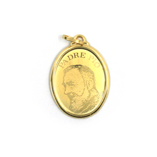 Load image into Gallery viewer, 18k yellow gold satin oval medal pendant 25x20mm Saint Padre Pio Pietrelcina