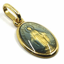 Load image into Gallery viewer, SOLID 18K YELLOW OVAL GOLD MEDAL, VIRGIN MARY 13mm, MIRACULOUS, BLUE ENAMEL