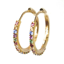 Cargar imagen en el visor de la galería, PENDIENTES DE ARO EN ORO ROSA DE 18 QUILATES, CIRCONITAS MULTICOLOR, 20 mm, 0,8 pulgadas