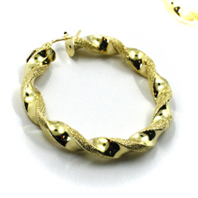 Load image into Gallery viewer, 18k yellow gold hoops braided spiral satin earrings, diameter 45mm, big 6mm tube